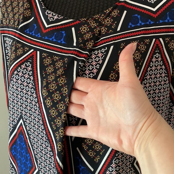 Worthington geometric print shift dress crossover front exposed zipper back M - Picture 7 of 10